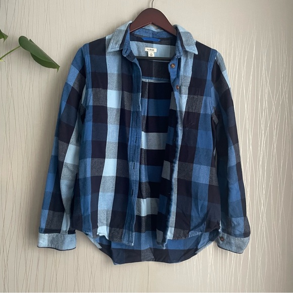 L.L. Bean Tops - LL Bean Flannel Shirt Womens Small Tartan Plaid Blue Organic Cotton